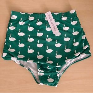 Med Modcloth High Waist Green Swan Swim Bottom